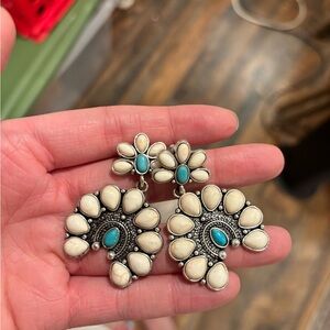 Cream and Turquoise Earrings